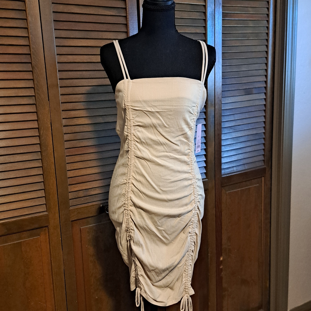 Wild Fable Beige Ruched Mini Dress